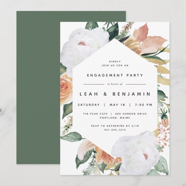 Boho Blooms | Moderne florale Engagement-Partei Einladung (Vorne/Hinten)