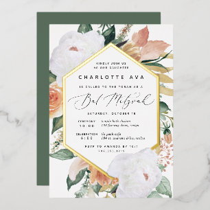 Boho Blooms Moderner Blumenbat Mitzvah Folieneinladung