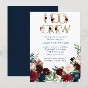 Boho Blooms   Rustikale Marine Blau und Rot I Crew Einladung