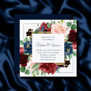 Boho Blooms   Rustikales Navy Blue und Burgund Wre Einladung