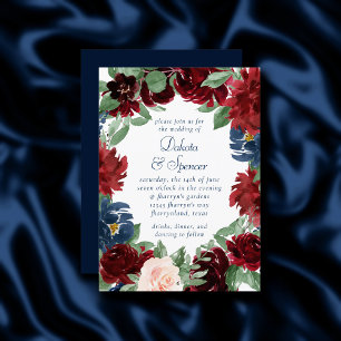 Boho Blooms   Rustikales Navy Blue und Burgund Wre Einladung