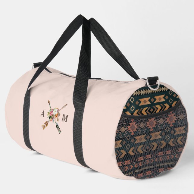 Boho Blooms und Pfeile Mit Monogramm Duffle Bag (Rechte Ecke)
