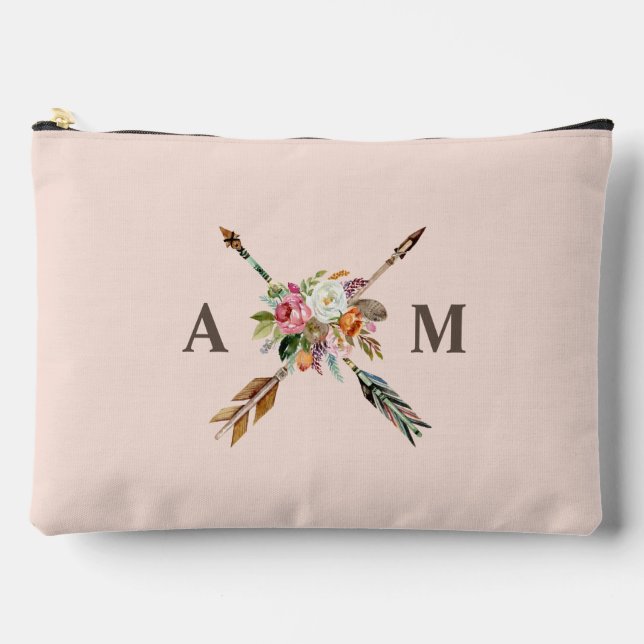 Boho Blooms und Pfeile Mit Monogramm Zubehörtasche (Vorderseite)