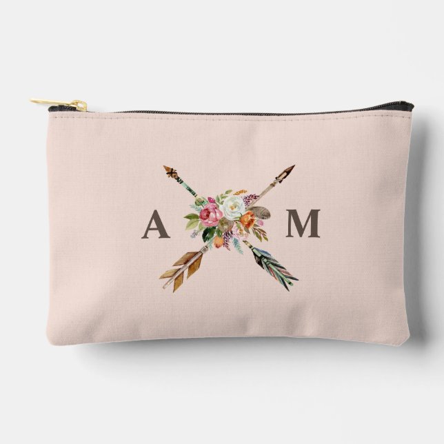 Boho Blooms und Pfeile Mit Monogramm Zubehörtasche (Vorderseite)