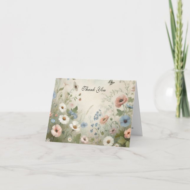 Boho Blooms und Vintage Vows Hochzeit Dankeskarte (Vorderseite)