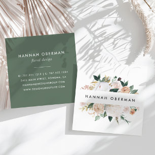 Boho Blooms Watercolor Floral Quadratische Visitenkarte