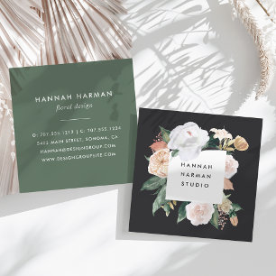 Boho Blooms Watercolor Floral Quadratische Visitenkarte