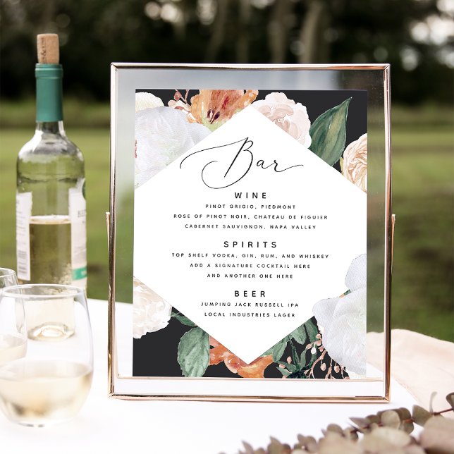 Boho Blooms Wedding Bar Menu Sign Poster (Von Creator hochgeladen)