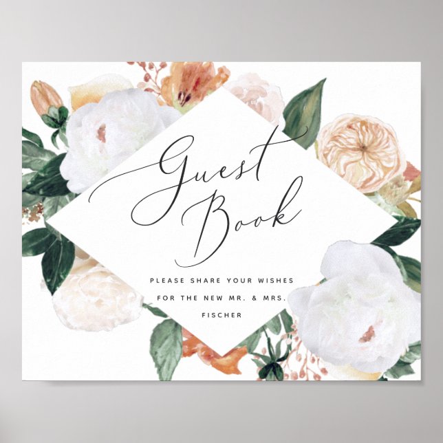 Boho Blooms Wedding Guestbook Sign Poster (Vorne)