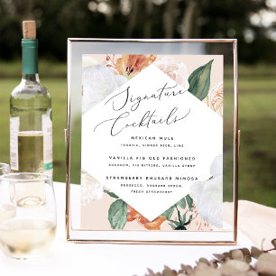 Boho Blooms Wedding Signature Cocktail Menü-Zeiche Poster