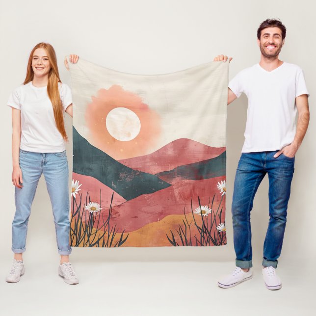 Boho Bloral Mountain Sunset - Rustikale Natur Fleecedecke (Beispiel)