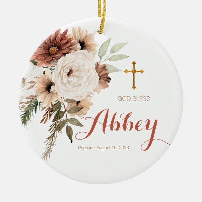 Boho Bloral Weihnachten Taufe Ornament Gott segne (Vorne)