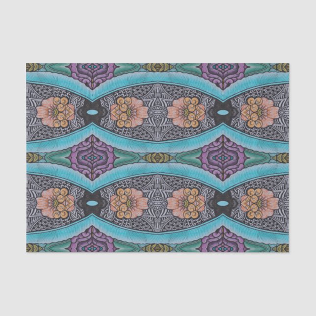 Boho Blue Abstrakt Graphic Pattern Seidenpapier (Vorderseite)