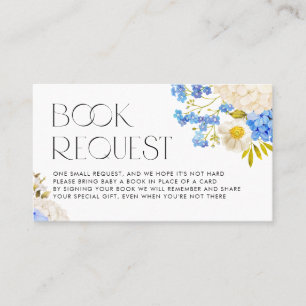 Boho Blue and White Hydrangeas Book Request Card Visitenkarte