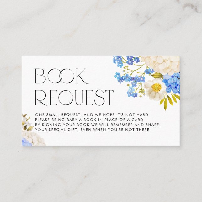 Boho Blue and White Hydrangeas Book Request Card Visitenkarte (Vorderseite)
