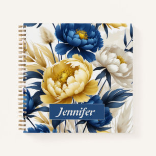 Boho Blue and Yellow Floral Spiral Notebook Notizbuch