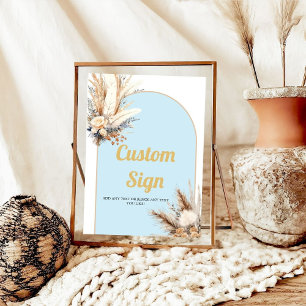 Boho Blue arch Floral Grass Baby Custom Party Poster
