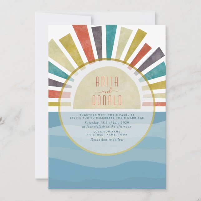 Boho Blue Beach Wedding Invitation (Devant)