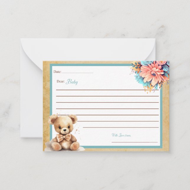 Boho Blue Bear Baby Dusche Sehr geehrte Babykarten Mitteilungskarte (Vorderseite)