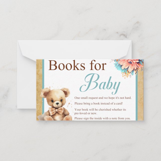 Boho Blue Bear Baby Showbücher für Baby Mitteilungskarte (Vorderseite)