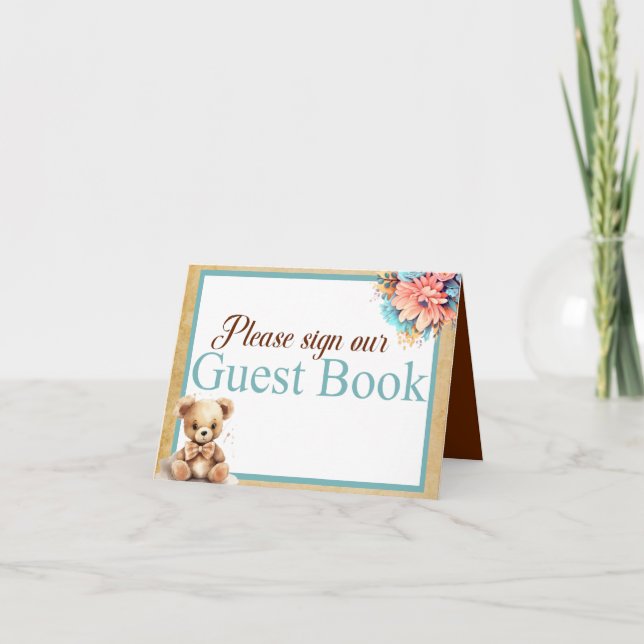 Boho Blue Bear Baby shower Guides Livre Carte Tabl (Devant)