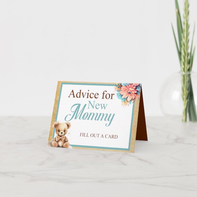 Boho Blue Bear Baby Shower Ratschläge für Mommy Ta Karte (Vorderseite)