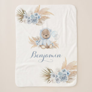 Boho Blue Bear New Baby Boy Sherpa Blanket Sherpadecke