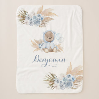 Boho Blue Bear New Baby Boy Sherpa Blanket Sherpadecke