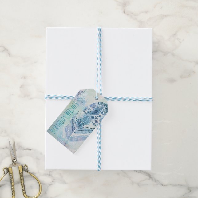 Boho Blue Birthday wünscht Geschenkanhänger (Mit Garn)