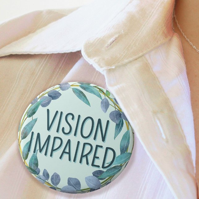 Boho Blue Botanical Blätter Sehbehinderung Button (Boho Blue Botanical Leaves Vision Impaired Button)