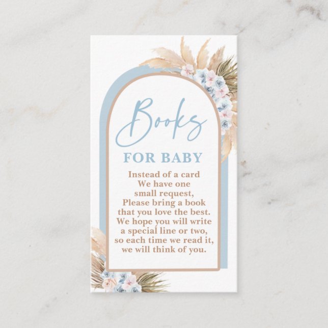 Boho Blue Boy Pampas Grass Books for Baby Card Begleitkarte (Vorderseite)