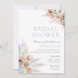 Boho Blue Brautparty: Dusty Blue & Ivory Floral Einladung