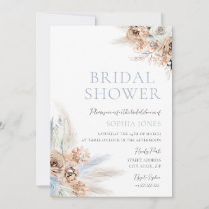Boho Blue Brautparty: Dusty Blue & Ivory Floral Einladung