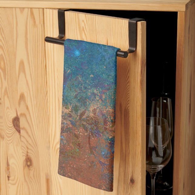 Boho Blue Copper Rustic Geschirrtuch (Drittel gefaltet)