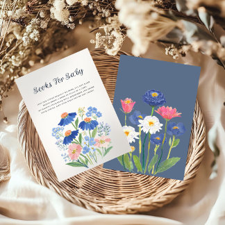 Boho Blue Cornflower Meadow Books for Baby Shower Begleitkarte