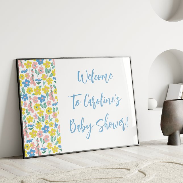 Boho Blue Ditsy Floral Custom Baby Dusche Willkomm Poster (Von Creator hochgeladen)