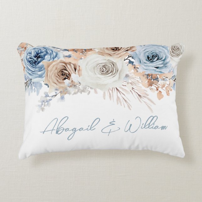 Boho Blue Dusty Blue Bohemisch Floral Wedding Deco Dekokissen (Vorderseite)