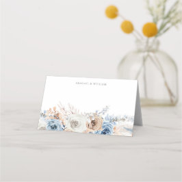 Boho Blue: Dusty Blue Bohemisch Floral Wedding Platzkarte