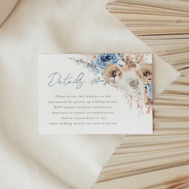 Boho Blue: Dusty Blue Bohemisch Wedding Details Begleitkarte (Von Creator hochgeladen)