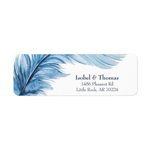 Boho Blue Elegant Watercolor Feather Address (Vorne)