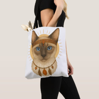 Boho Blue-Eyed Cat Tote Bag Tasche
