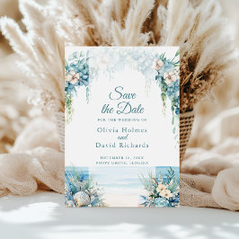 Boho Blue Floral Arch Beach Save the Date Card
