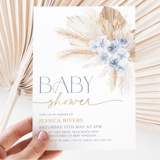 Boho Blue Floral Baby shower Invitation Floral Boy (Créateur téléchargé)