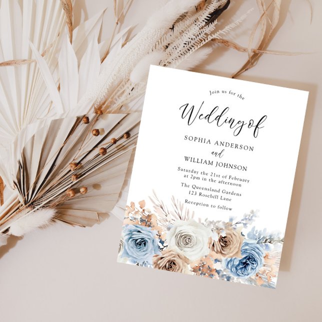 Boho Blue Floral Budget Einladung Hochzeit (Von Creator hochgeladen)