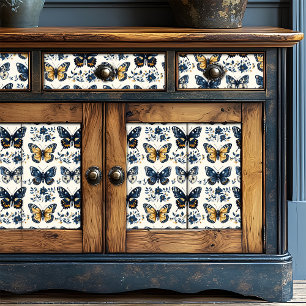 Boho Blue Floral Butterfly Decoupage Seidenpapier