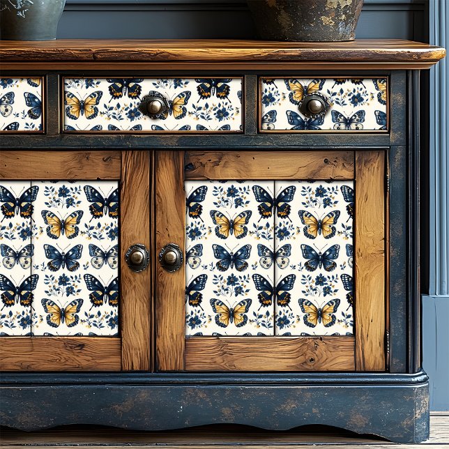 Boho Blue Floral Butterfly Decoupage Seidenpapier (Von Creator hochgeladen)