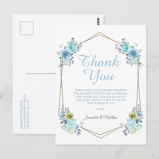 Boho Blue Floral Es ist eine Baby-Dusche Vielen Da Postkarte (Vorne/Hinten)
