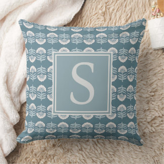 Boho Blue Floral Monogram Cushion Kissen