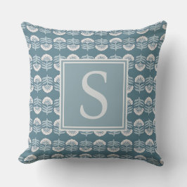 Boho Blue Floral Monogram Cushion Kissen