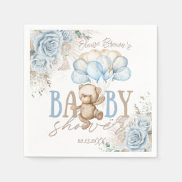 Boho Blue Floral Pampas Teddy Bear Boy Baby Dusche Serviette